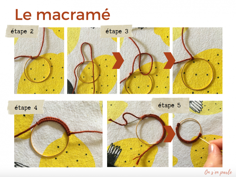 DIY boucles d'oreilles pompons - étapes macramé
