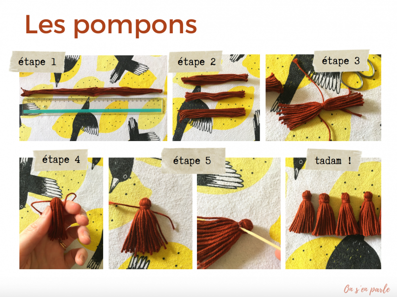 DIY boucles d'oreilles pompons - étapes pompons